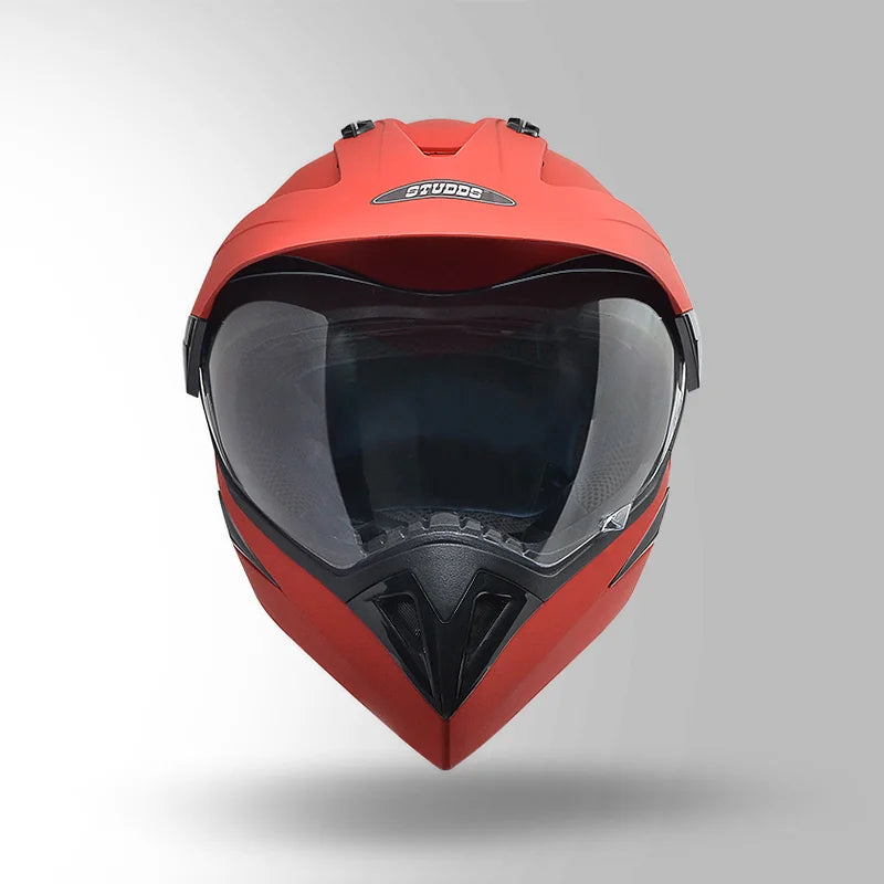Studds helmet FULL- FACE MOTOCROSS PLAIN WITH VISOR - MATT RED Size-580 Size-L